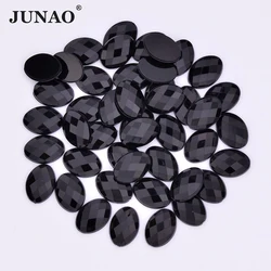 JUNAO 18x25mm 10x14mm Grande Cristallo Nero Strass Applique Colla Pietre ovali Gemme acriliche Non Hotfix Flatback Strass per l'artigianato