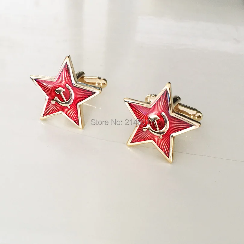 

10 Pairs Communism Soviet Union Ussr Cuff Link Souvenir Metal Craft Russia Red Star Hammer Sickle Logo Cufflinks Cold War