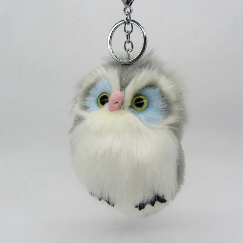 Cute Fluffy Owl Fur Pom Pom Key Chains Ring Woman Fuax Rabbit Fur Owl Bag Charms Keychain Man Car Keyring Jewelry Trinkets Gift