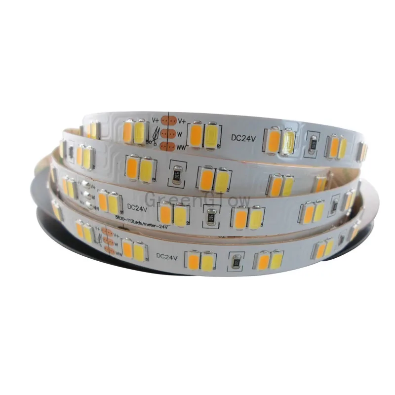 5mX New arrival 112LED/m 5630SMD CCT dimmable LED strip DC24V input 112LED/m color temperature led strip