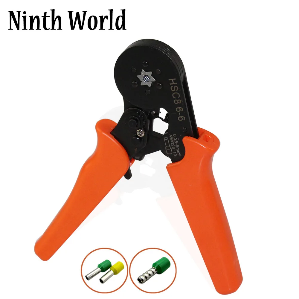 

Crimping Pliers HSC8 6-6 Nylon Handle Six Mandrel Ratchet Ferrule Crimp Tool Connector 0.25-6 For Wire End Ferrules