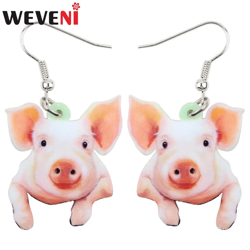 WEVENI Acrylic Dangle Cartoon Funny Pig Piggy Drop Earrings Big Long Fashion Animal Jewelry For Girls Women Wholesale 2018 News