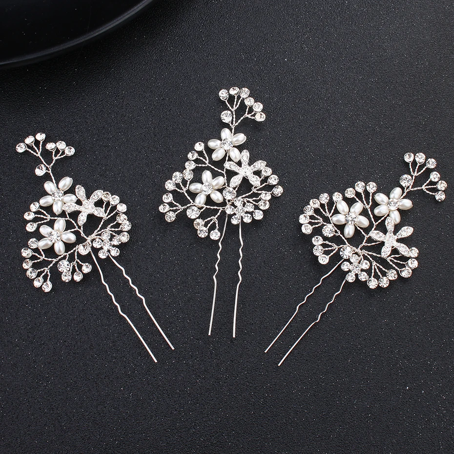 Miallo 6pcs/lot Fashion Women Hair Fork Rhinestone Ladies Hair Stick Clips Handmade Hairstylist Pearls Hair Jewelry Hairpins