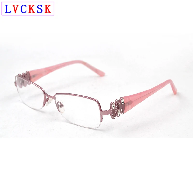 Fashion Women Beautiful Diamond Reading Glasses magnifier Female Semi Rim transparent glasses Frames Customize Prescription L3