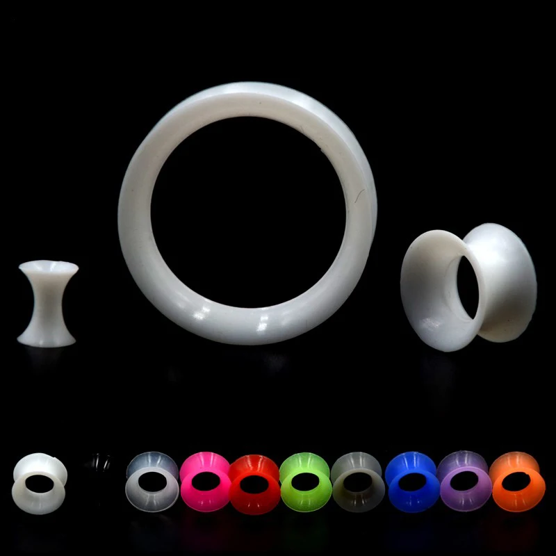 2pcs/lot Thin Silicone Flexible Skin Ear Tunnel Plugs Double Flare Hollow Ear Gauges Expanders Ear Piercing Body Jewelry 3mm-25m