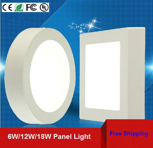 

Free shipping 6W/12W/18W Round/Square Led Panel Light Surface Mounted Downlight lighting Led ceiling down AC85-265V + Driver