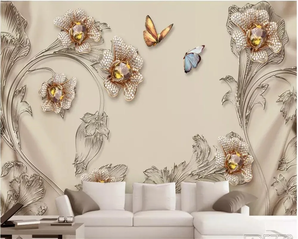 

beibehang Custom new exquisite 3D jewelry flowers soft equipment TV background wall living room hotel wallpaper papel de parede