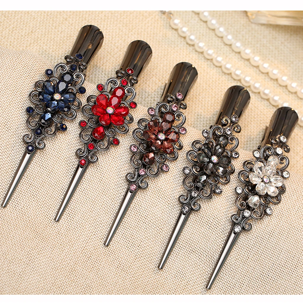 Kobiety Vintage Duckbill Rhinestone aligator klips do włosów krokodyl spinki do włosów gripspinka kryształowe ślubne peruki imprezowe akcesoria