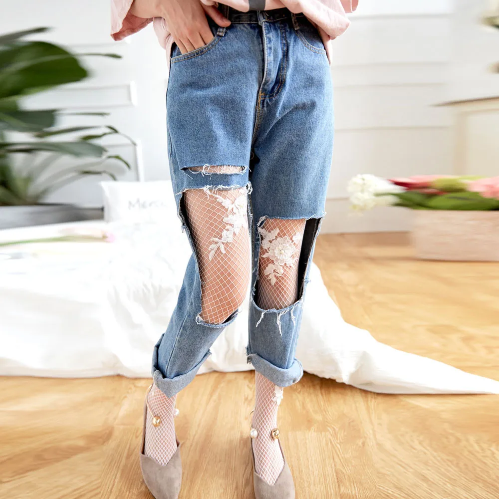 Women Sex Sock Transparent Fishnet Silk Lady Mesh Pantyhose fashion diamond socks Female 2018