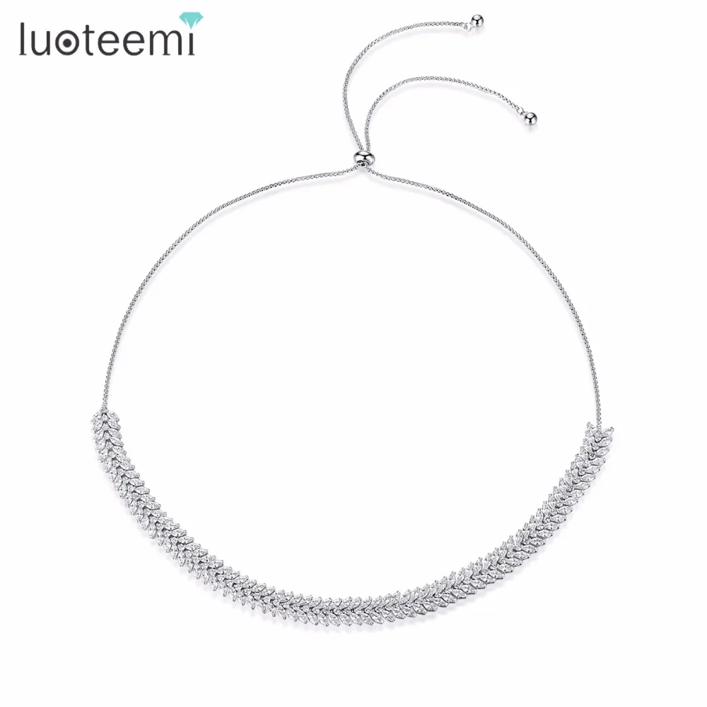 

LUOTEEMI Popular Vintage Necklace for Women Wedding Party Luxury Shining CZ Adjustable Round Bone Chain Choker Christmas Gift