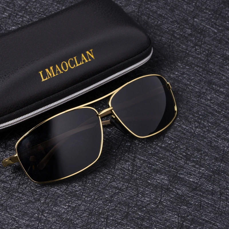 LMAOCLAN Brand Aluminium Magnesium Polarized Gold Sunglasses Men UV400 Classic Male Square Glasses Driving Eyewear Gafas Oculos