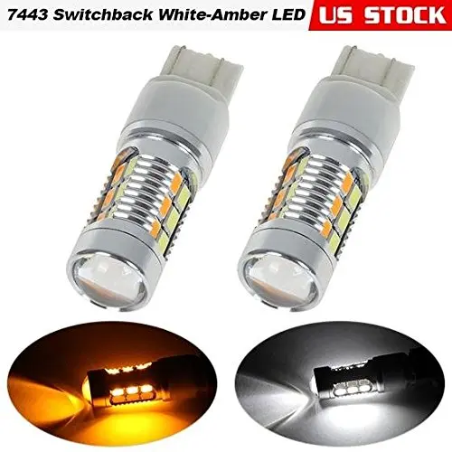 T20 7443 Switchback Amber White LED Bulbs Front Turn Signal Light Super Bright 22-5730SMD Led for 2015 Chevrolet Suburban Tahoe