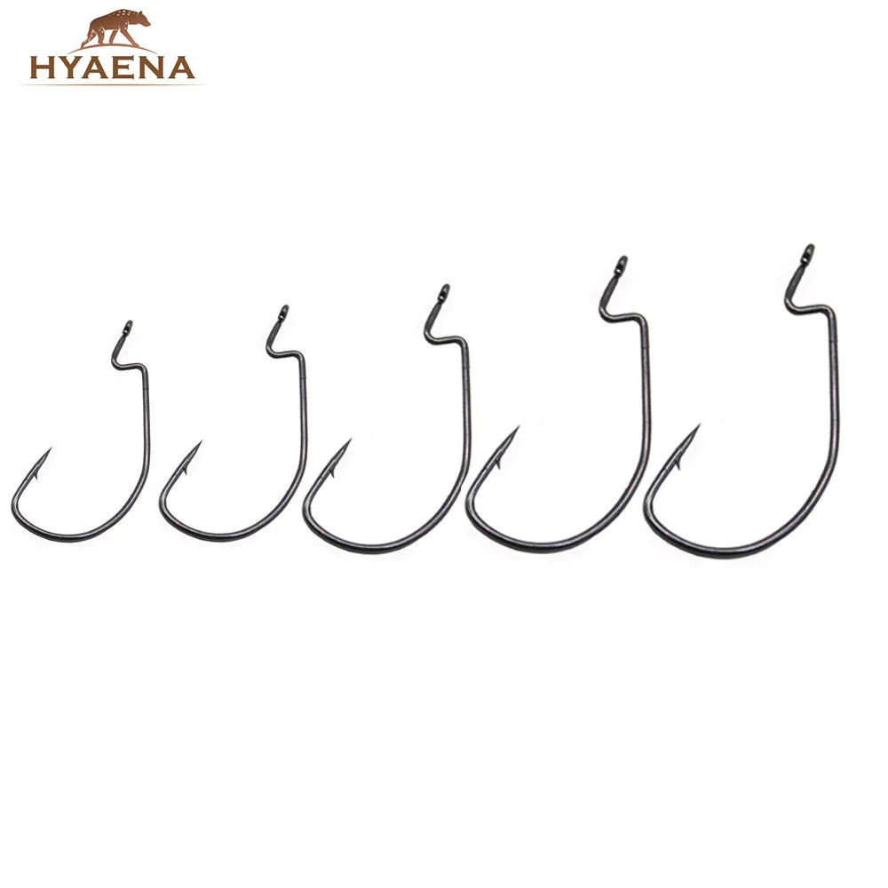 Hyaena 50pcs/lot High Carbon Steel Fishing Hook Soft Worm Offset Jig Wide Super Lock Fishhooks Worm Lure Softjerk Hooks 38105