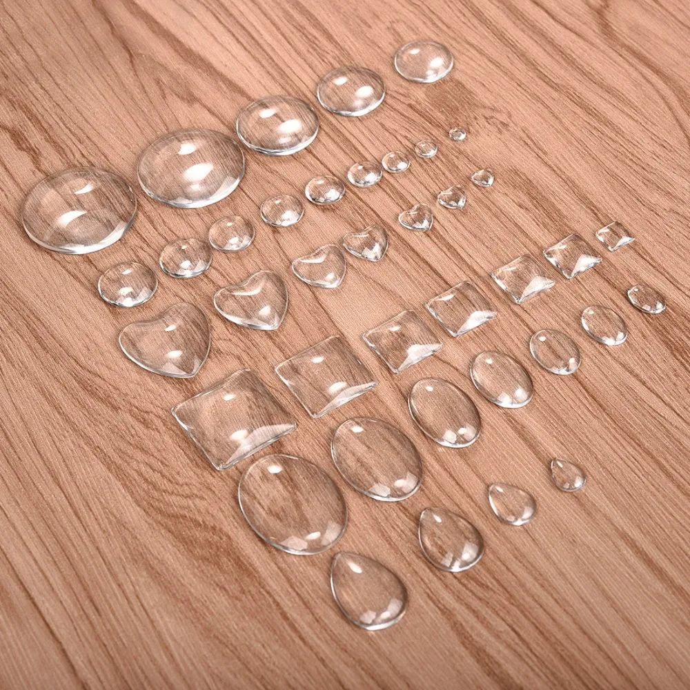 Round Oval Square Heart Teardrop Clear Cabochons Flat Back Transparent Glass for DIY Jewelry Making Handmade Pendant Findings