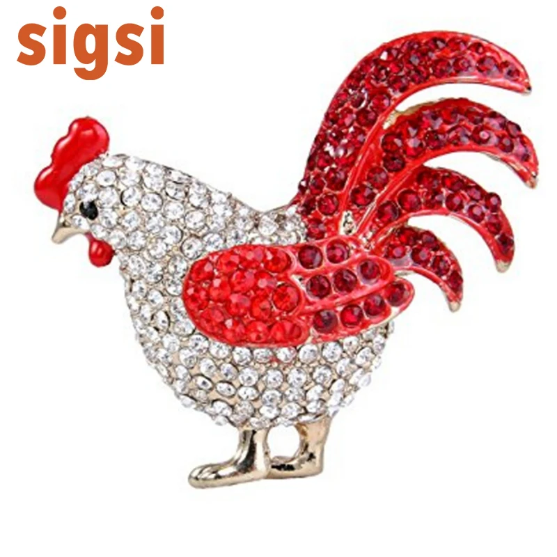 Gold-Tone Women's Purple Crystal Enamel Party Lovely Morning Rooster  Cock Animal Accessory Brooch