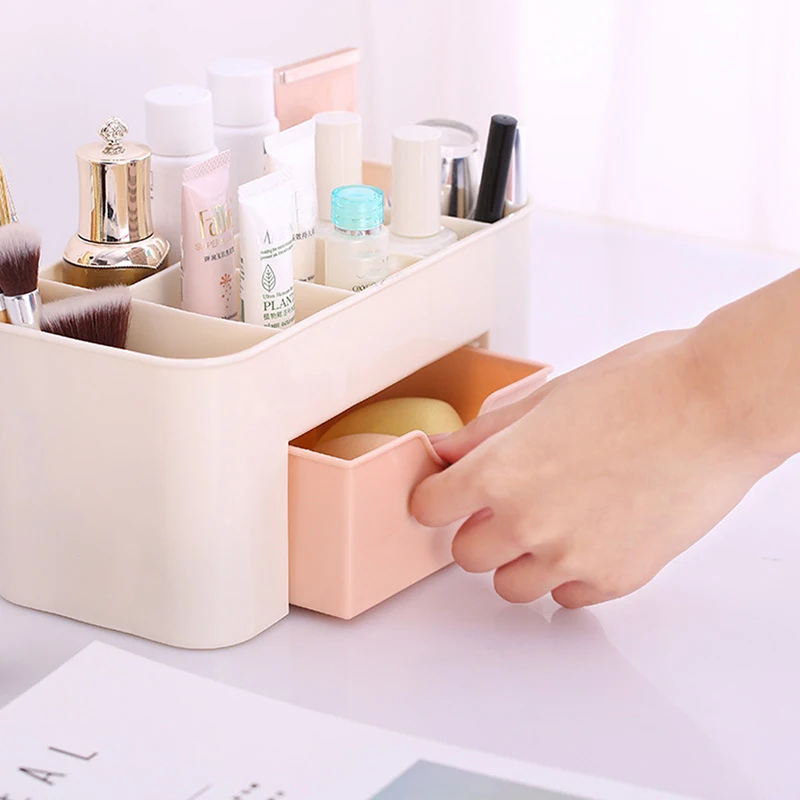 Plastic Cosmetic Storage Box Multifunction Desktop Drawer Makeup Organizers Basket Safe Small Home Storage Containers