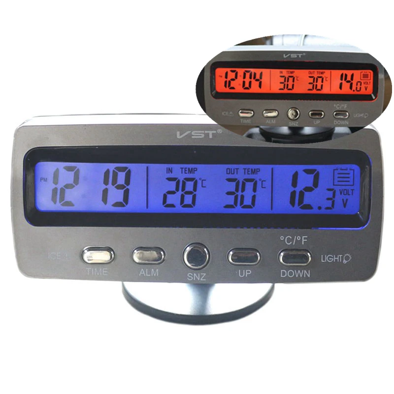 Car Thermometer Alarm Clock Voltmeter Automotive Interior and Exterior Temperature Meter Calendar Clock Voltage Monitor VST7045V