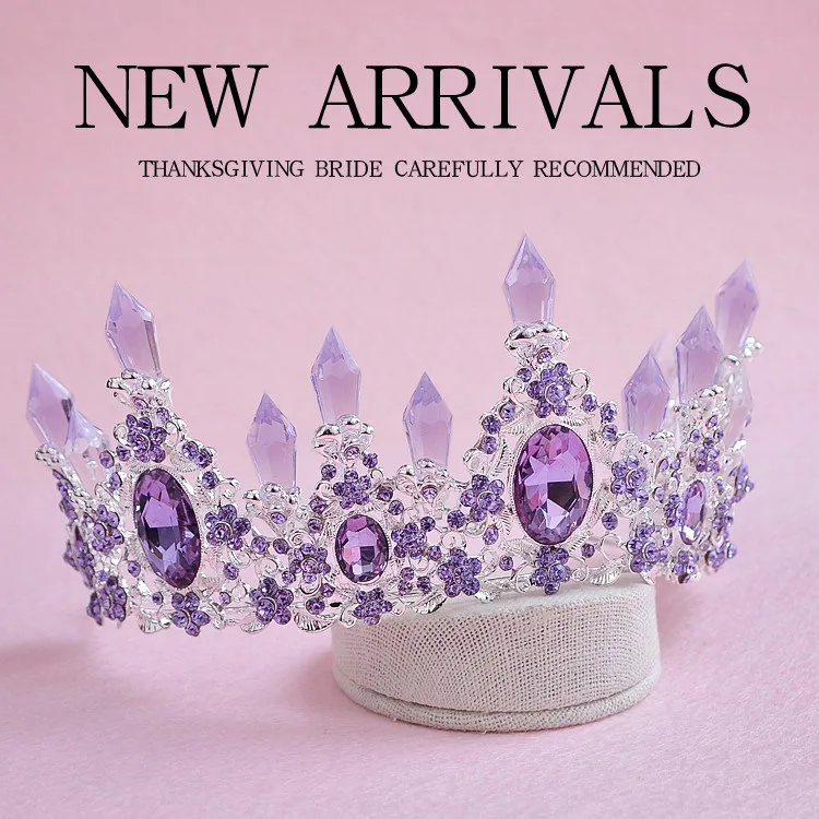 Couronnes de diadème de mariée en cristal violet, magnifique diadème en strass pour princesse, accessoires pour cheveux de mariage, nouvelle collection 2020