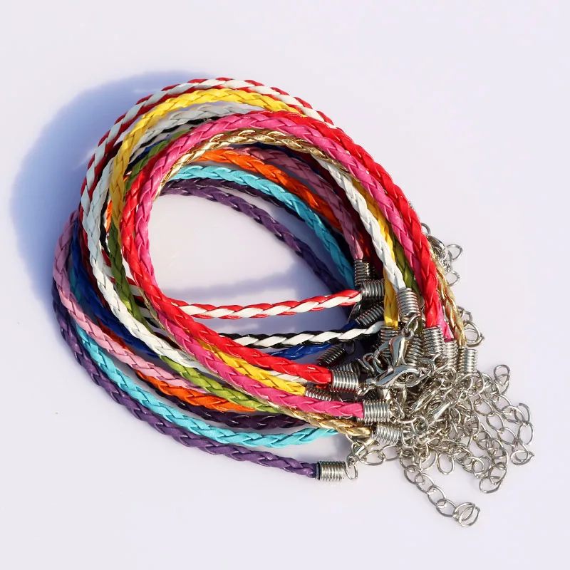 200pcs Stainless Steel Clasp Leather Bracelets Jewelry Making Accessory 18cm Unlimited gender Braided Rope Cord Bracelet