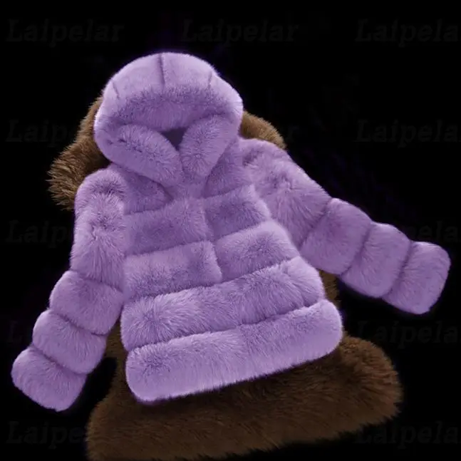 Laipelar, abrigo de piel sintética mullida para mujer, chaquetas de piel con capucha de gran tamaño para invierno, abrigo de piel grueso de manga larga, prendas de vestir para mujer para invierno