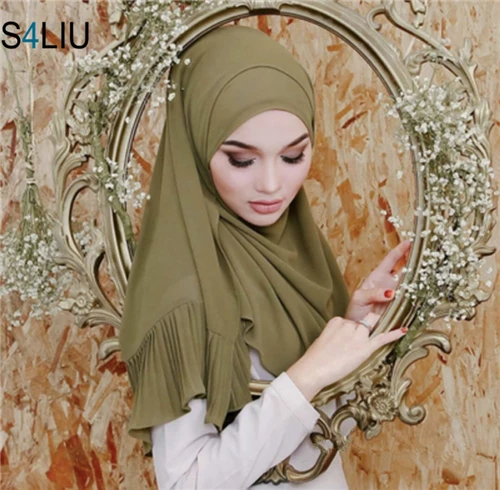 180 * 75 18 Colors Patchwork Chiffon Rides Shawls Wrap Hijab Draped Muslim Sewing Pleated Scarves / Scarf Long Headscarf Pleated