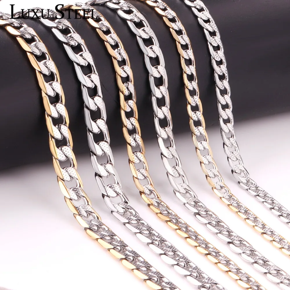 LUXUSTEEL Silver Color Cuban Curb Chains For Women Men Stainless Steel Necklace 6mm/8mm/10mm Mixed Long Necklaces Punk Jewelry