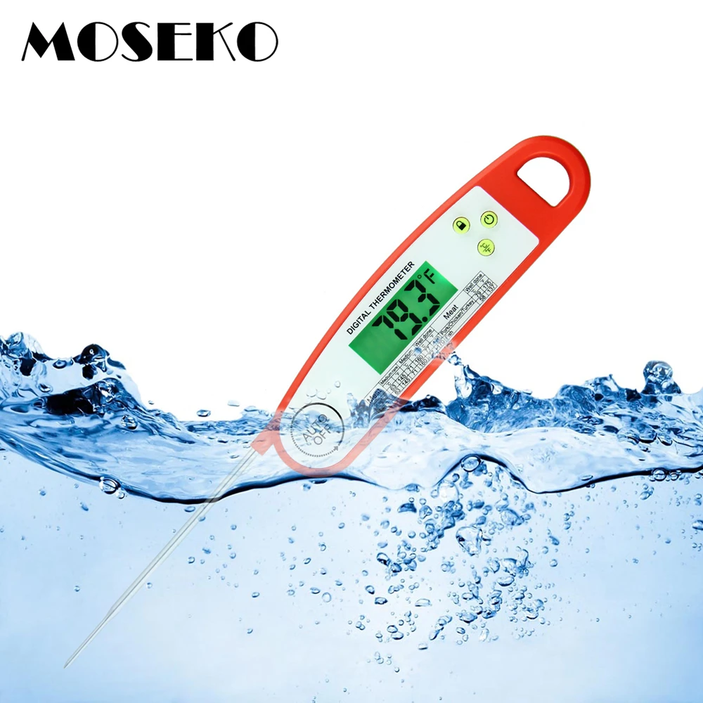 MOSEKO Waterproof IPX4 Ultral Fast Digital Instant Read Food Cooking Meat Thermometer with 4 Inch Foldable Stainless Steel Probe