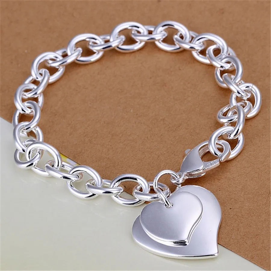 925 silver color Exquisite , Cute women heart pendant bracelets charms wedding high quality fashion jewelry Christmas gifts H279