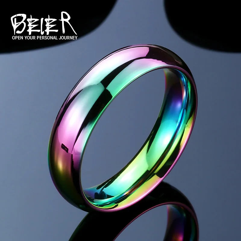 Beier 316L Stainless Steel ring  top quality Rainbow Ring hot sale Man/Women fashion jewelry BR-R063