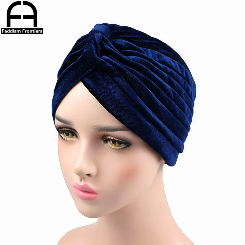 High Quality Women Velvet Turban Casual Vintage Double Stretchy Turban Headband Headwear Muslim Turbante Hijab Hair Accessorics