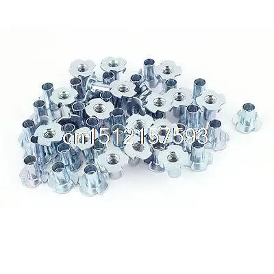 50Pcs 4 Prongs Full Thread ชุบสังกะสี T-Nut Tee Nut 5/16 "-18X11/16"
