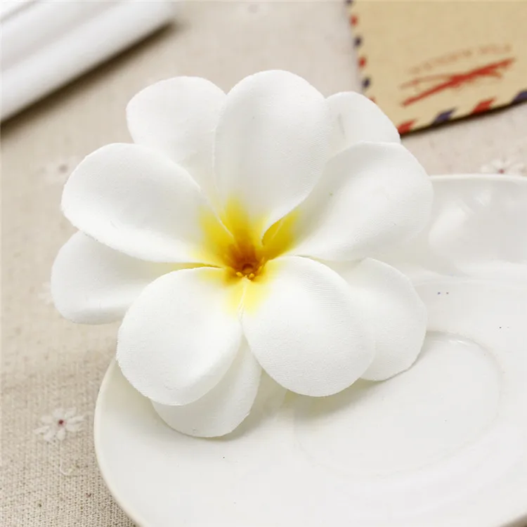 Cloth  Hawaiian Plumeria Frangipani Artificial Lint Flower Heads Wedding Party Decor Flowers 5Pieces 7cm