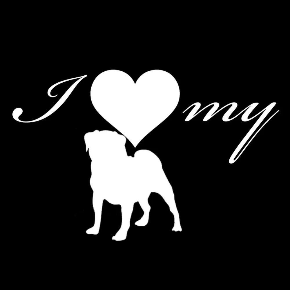 I Love My Dog Stickers Pug Dog Silhouette Vinyl Car Decals Decor Removable L349