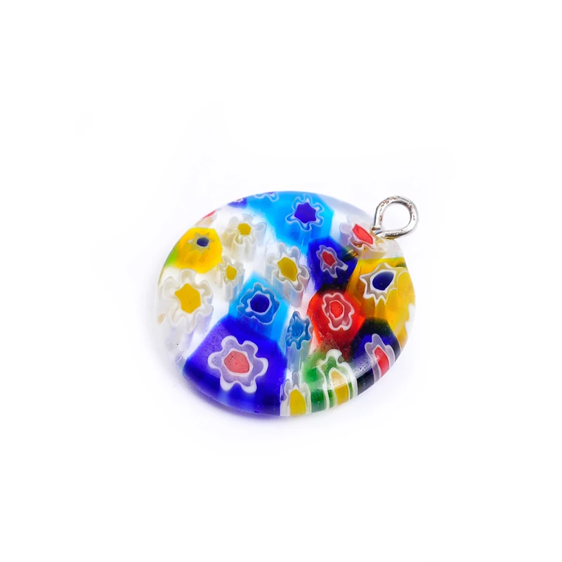 10pcs/lot 20mm many colors round saika flower lampwork glazed glass pendant little charm pendant for necklace DIY jewelry making