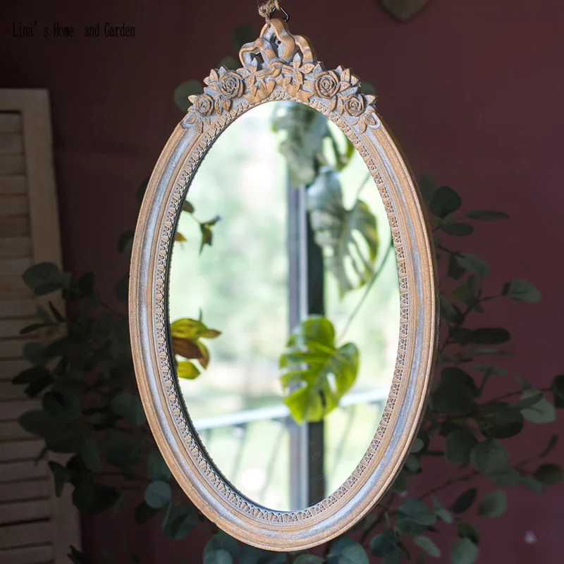 

Floral Oval Vintage Rustic Handcrafted MDF Framed Wall Mirror Decorative