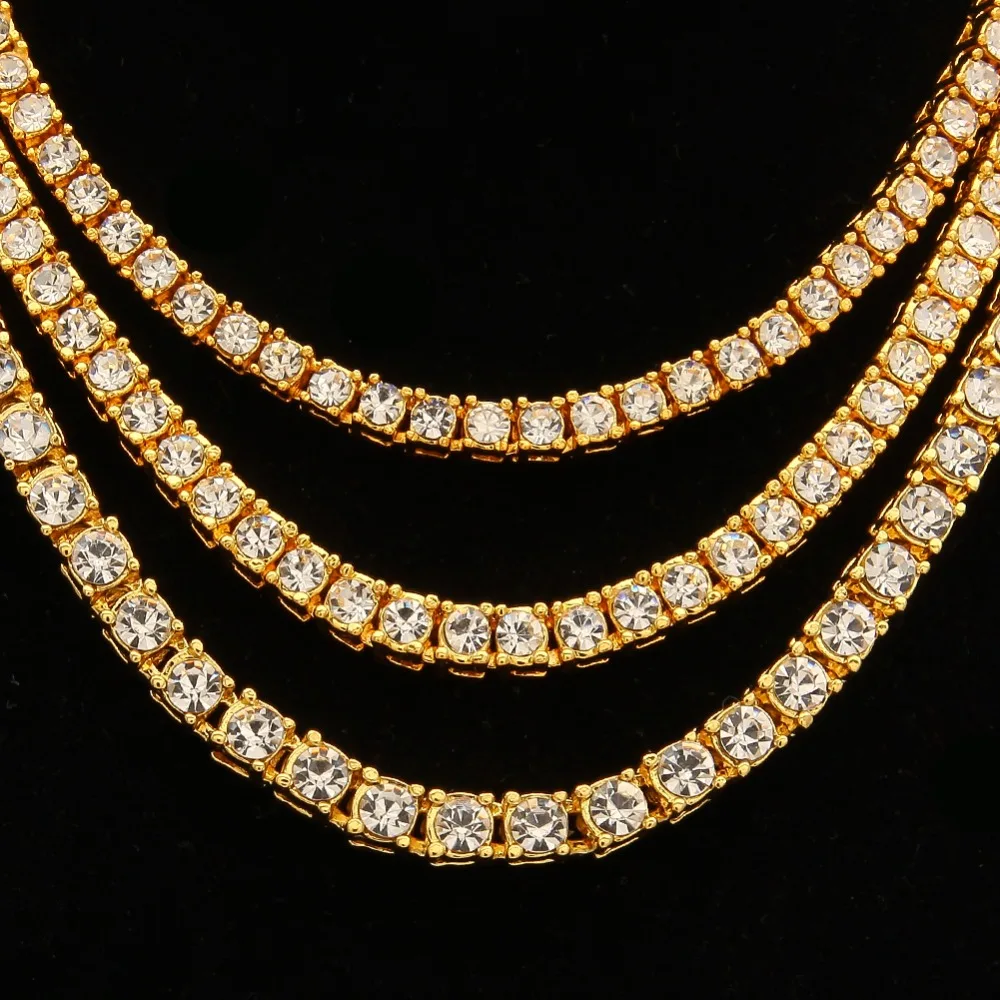 2018 New Color 3/4/5mm 1 Row Round Cut Rhinestone Tennis Nceklaces Necklace 16-36inch Black Rose Gold Gun Black