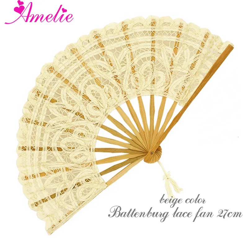 Victoria Handmade Đảng Trang Trí Đám Cưới Quà Tặng Cổ Điển Battenburg Ren Fan 27 cm (1 cái) Bridal Quà Tặng Tay Ren Fan