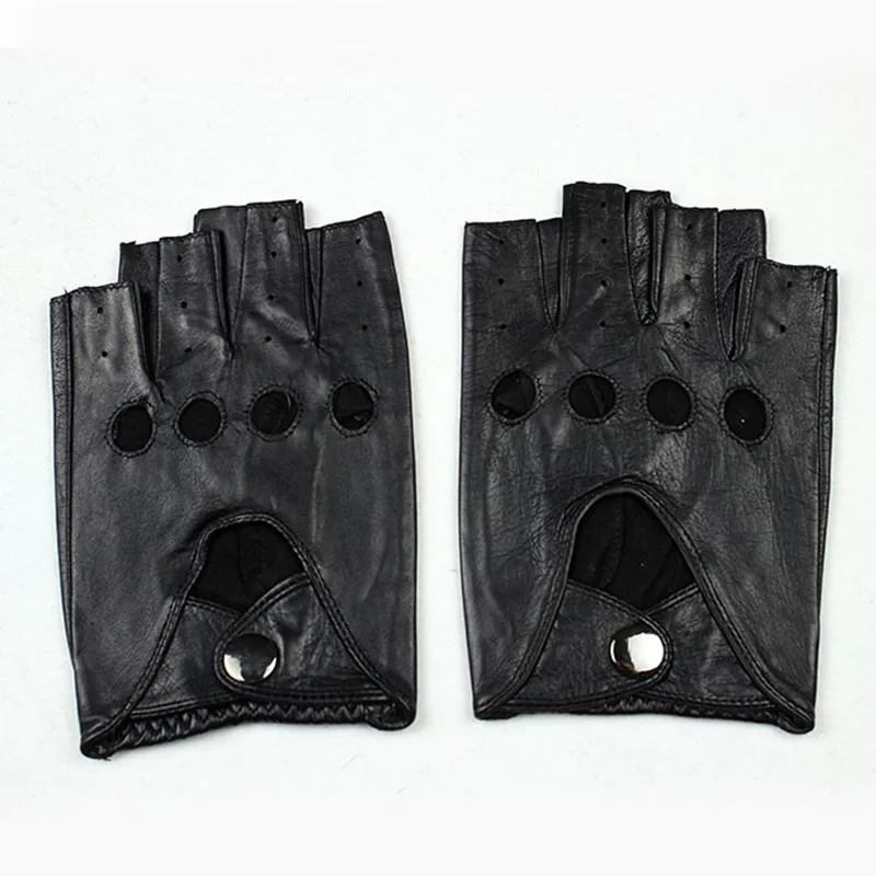 Leather Half Finger Gloves Men\'s Single Layer Goatskin Thin Outdoor Sports Motorcycle Riding Car Driving Fingerless Glove