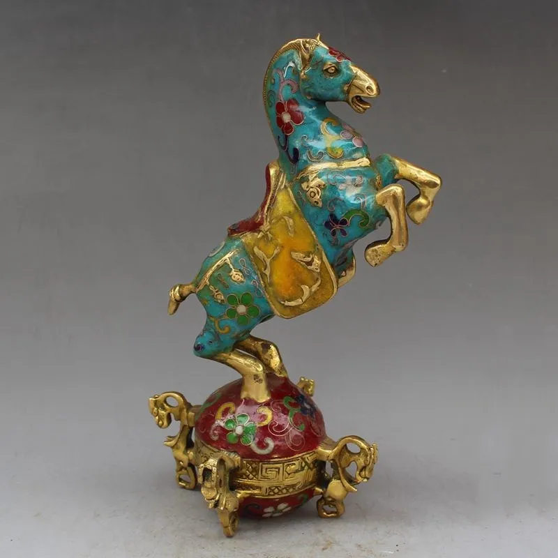 China collectible fine workmanship the brass cloisonne Horse stand seismograph statue