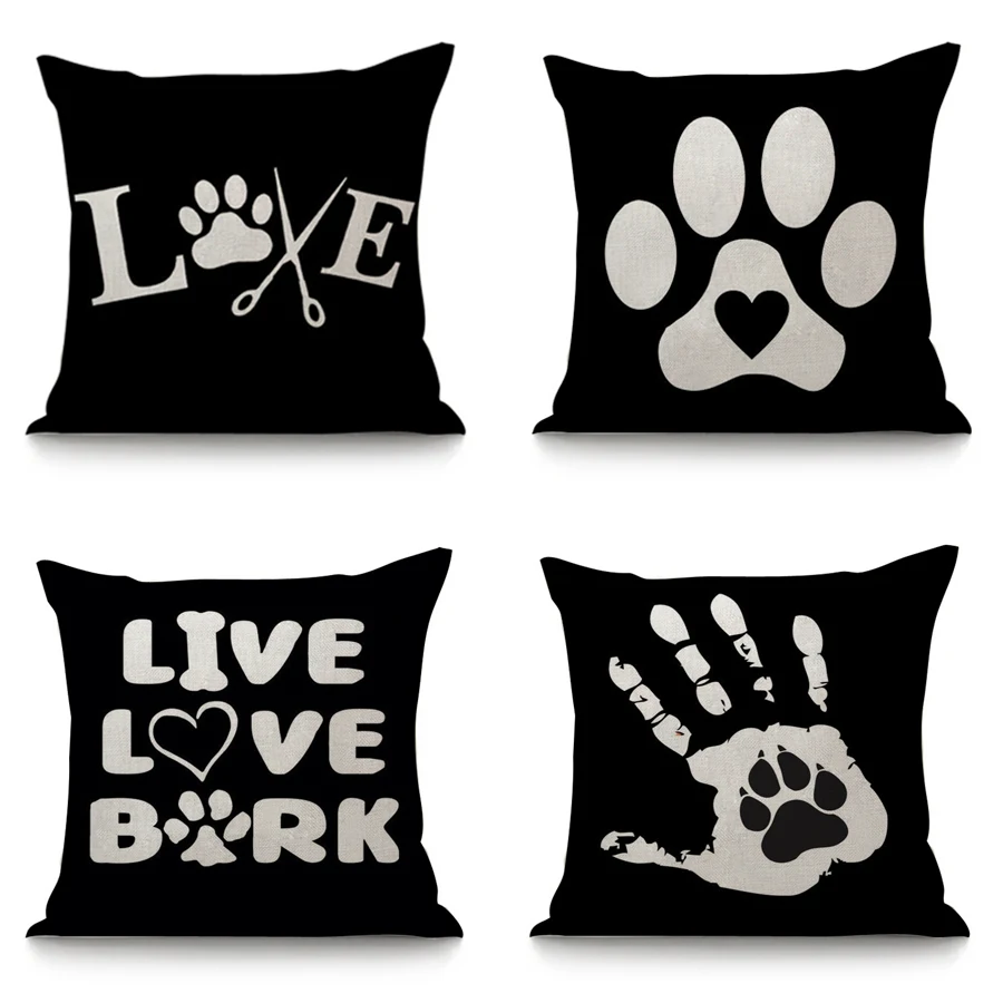 Black Love Letter Pattern Cushion Cover Dog Palm Punk Style Cotton Linen Office Sofa Decorative Throw Pillow Case cojines