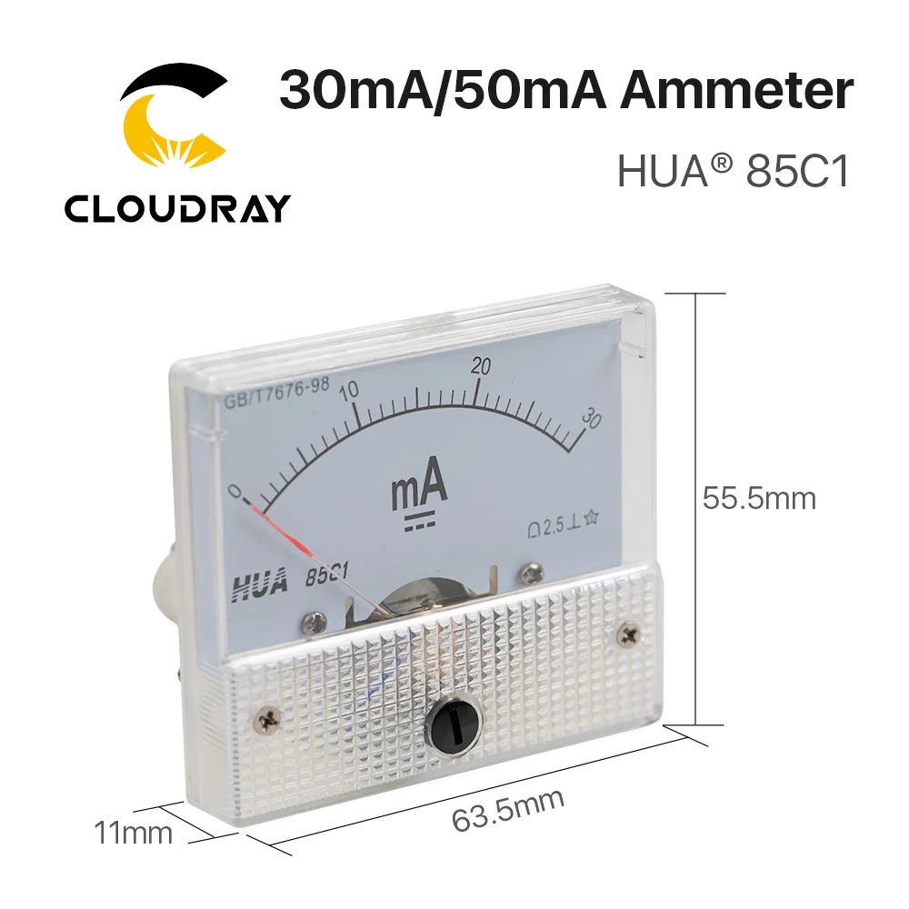 Cloudray 30mA 50mA ampèremètre HUA 85C1 DC 0-30mA 0-50mA ampèremètre analogique courant pour Machine de découpe et gravure Laser CO2