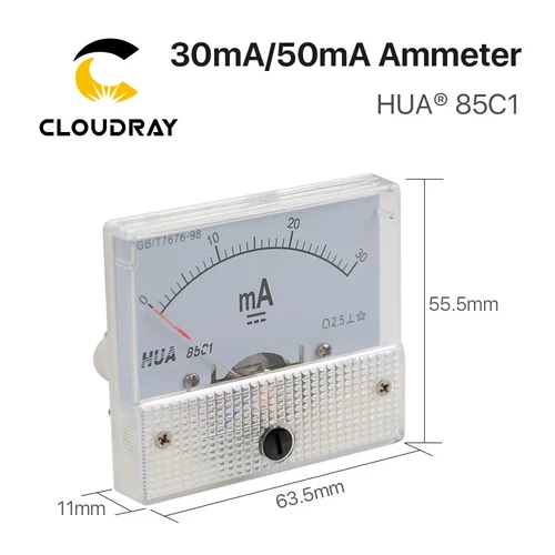 Imagen 2 del producto Cloudray 30mA 50mA amperímetro HUA 85C1 DC 0-30mA 0-50mA medidor de Panel de amperios analógicos corriente para máquina cortadora de grabado láser CO2