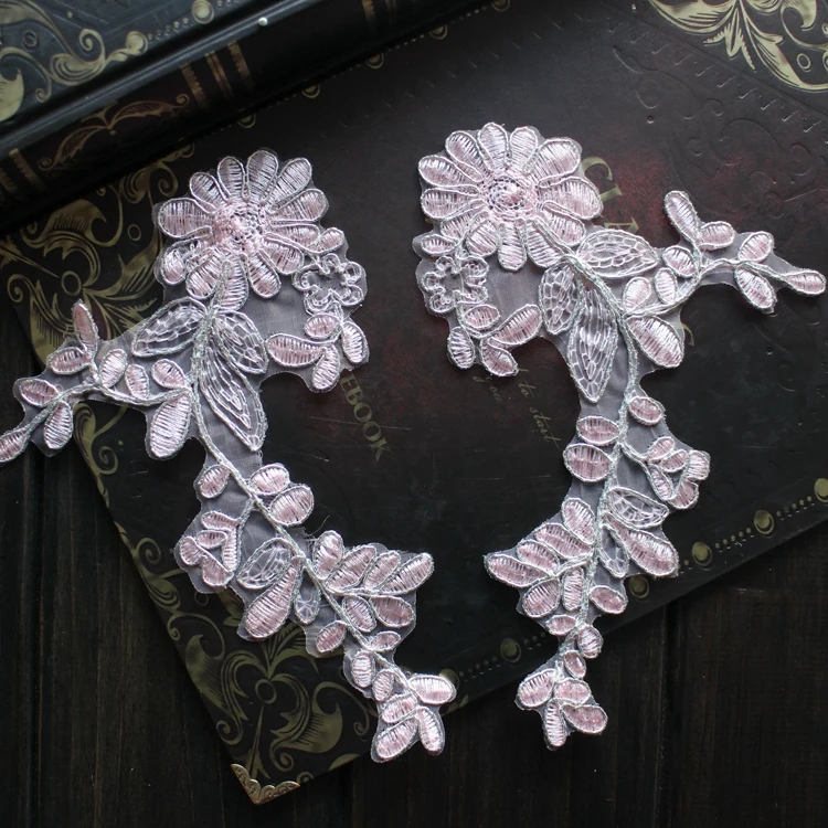 

30pcs 18*12cm wide light pink bridal wedding embroidery lace appliques patches for dress skirt clothes L24L2