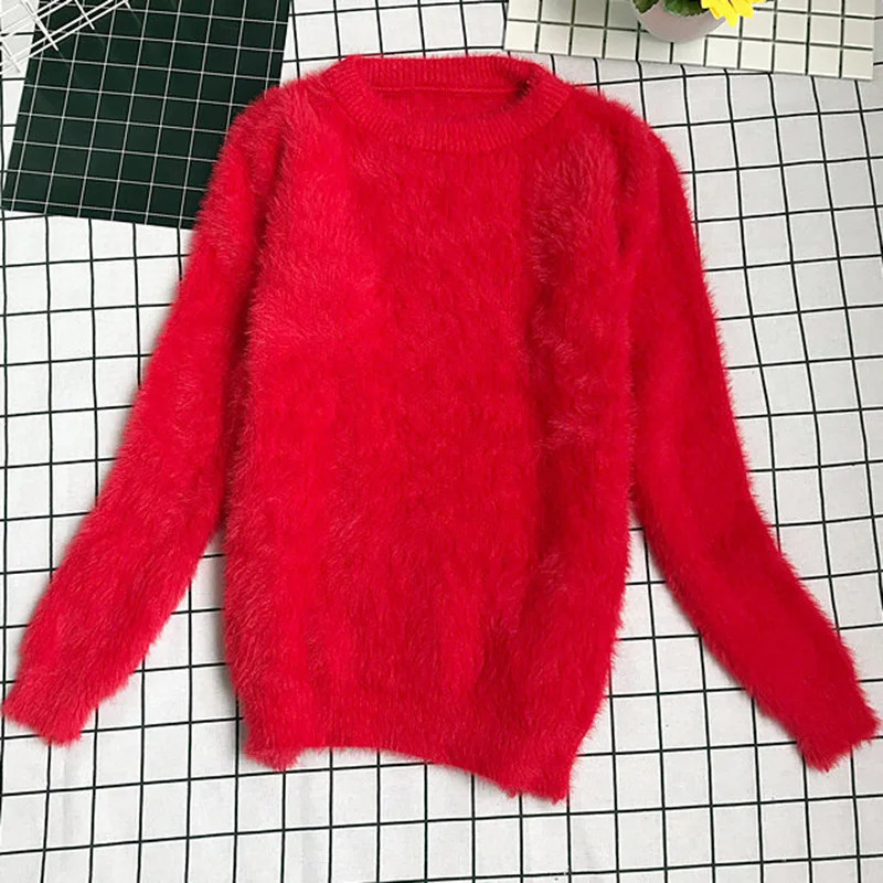 Mohair Fur knitted sweater Pullovers Women Clothes 2022 NEW Winter Fashion Plush Soft Warm Jumper Female Sweater Casual Tops 43