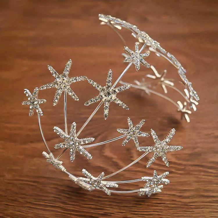 HIMSTORY Fashion European  Sparkly Crystal Star Tiara Headband Bride Headdress Rhinestone Hair Jewelry Wedding Accessories