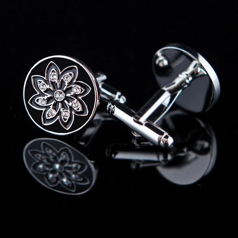 KFLK Jewelry shirt Fashion cufflinks for mens Brand Black Cuff link Wholesale Round Button High Quality Crystal guests