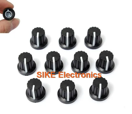 New 10 Pcs 6mm Shaft Hole Dia Plastic Threaded Knurled Potentiometer Knobs Caps