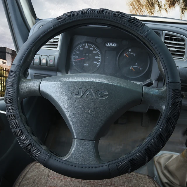 Czarna PU skórzana obudowa na przyciski na kierownicy do samochodu ciężarowego 36 38 40 42 45 47 50cm średnica Auto pokrowiec na kierownicę