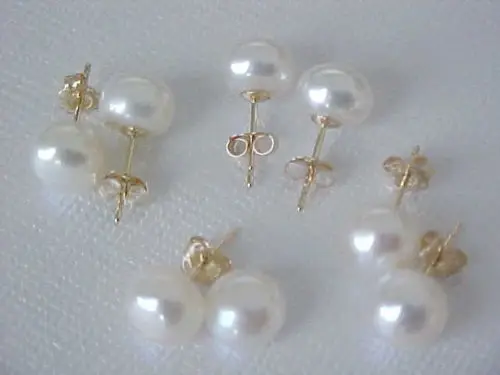 FREE SHIPPING HOT sell new Style 4 sets of white natural AAA 9-8mm South Seas pearl earrings with 14 k