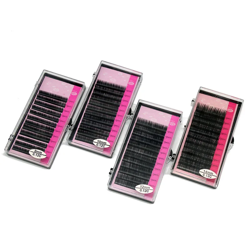 Retail 1 CASE (8/10/12/14mm)Optional C Curve 0.12 Thickness Silk Eyelash Extension Artificial Fake False Eye Lash Eyelashes